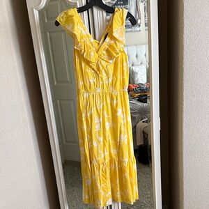 Banana Republic Yellow White Floral Ruffle Maxi Dress